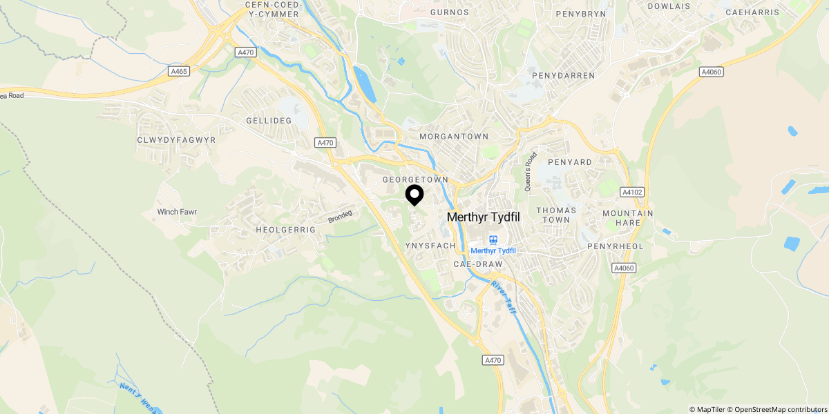 Approximate location of Penderyn Close, Merthyr Tydfil, CF48 1AS