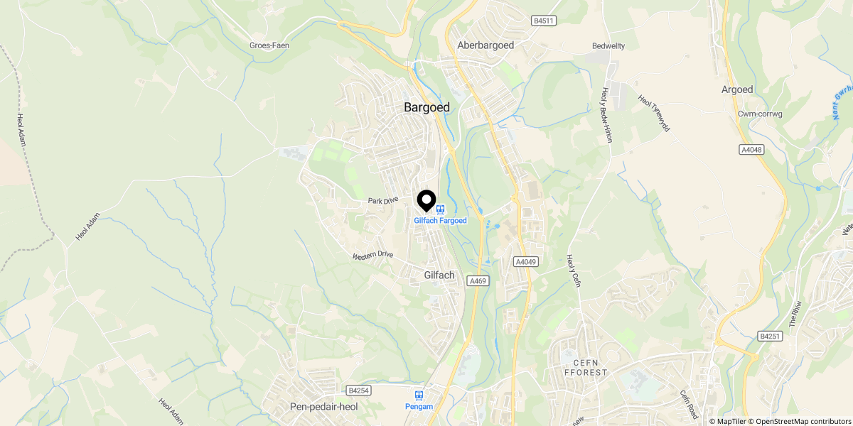 Approximate location of Hillside Park, Bargoed, CF81 8NL