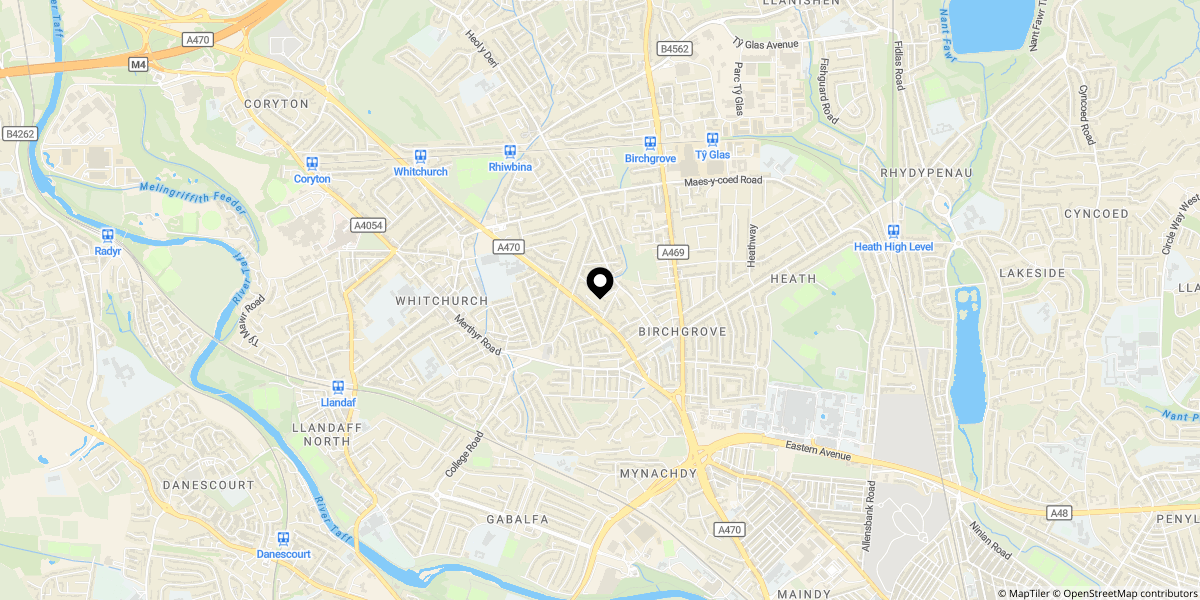 Approximate location of Pantbach Road, Cardiff, CF14 1US