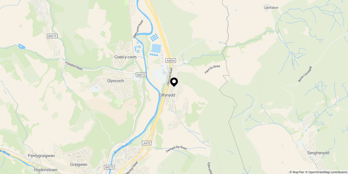 Approximate location of Brynderwen Road, Cilfynydd, Pontypridd, CF37 4EU