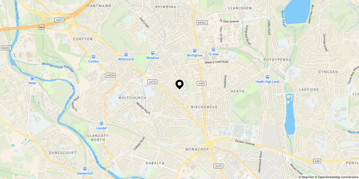 Approximate location of Greenfield Road, Cardiff, CF14 1TE
