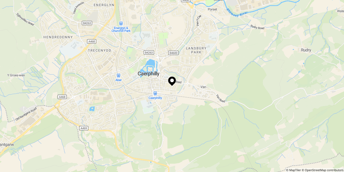 Approximate location of Railway Terrace, Caerphilly, CF83 1HX