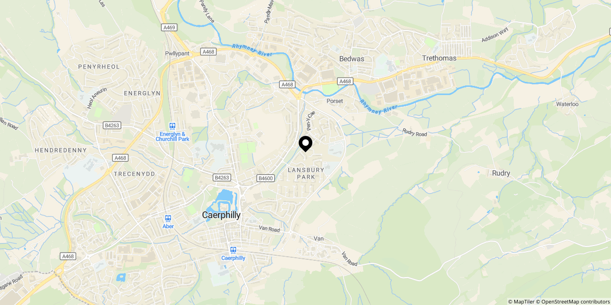 Approximate location of Coed Pwll, Caerphilly, CF83 1RT